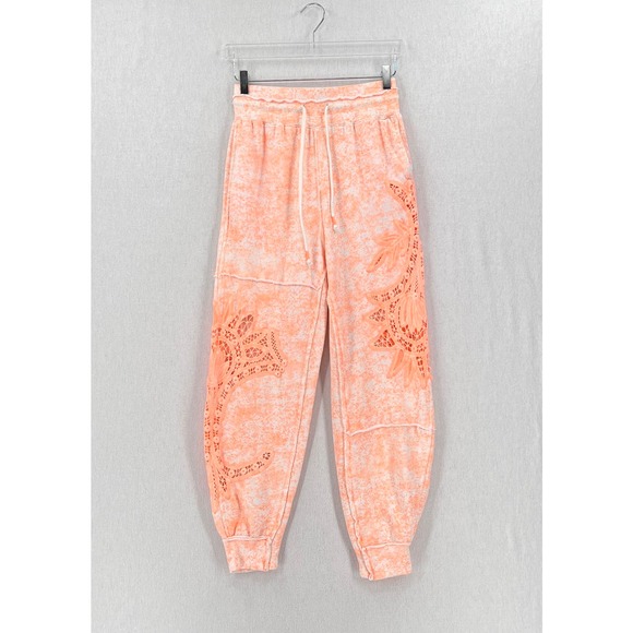 FREE PEOPLE Movement Sweatpants Womens XS White Neon Orange Sun and Done Jogger - Picture 3 of 16